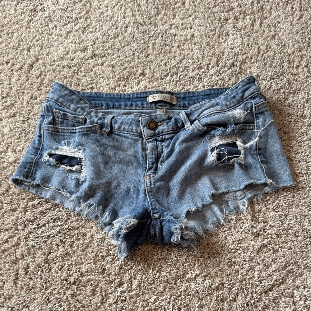Guess Light Blue Ripped Jean Shorts
